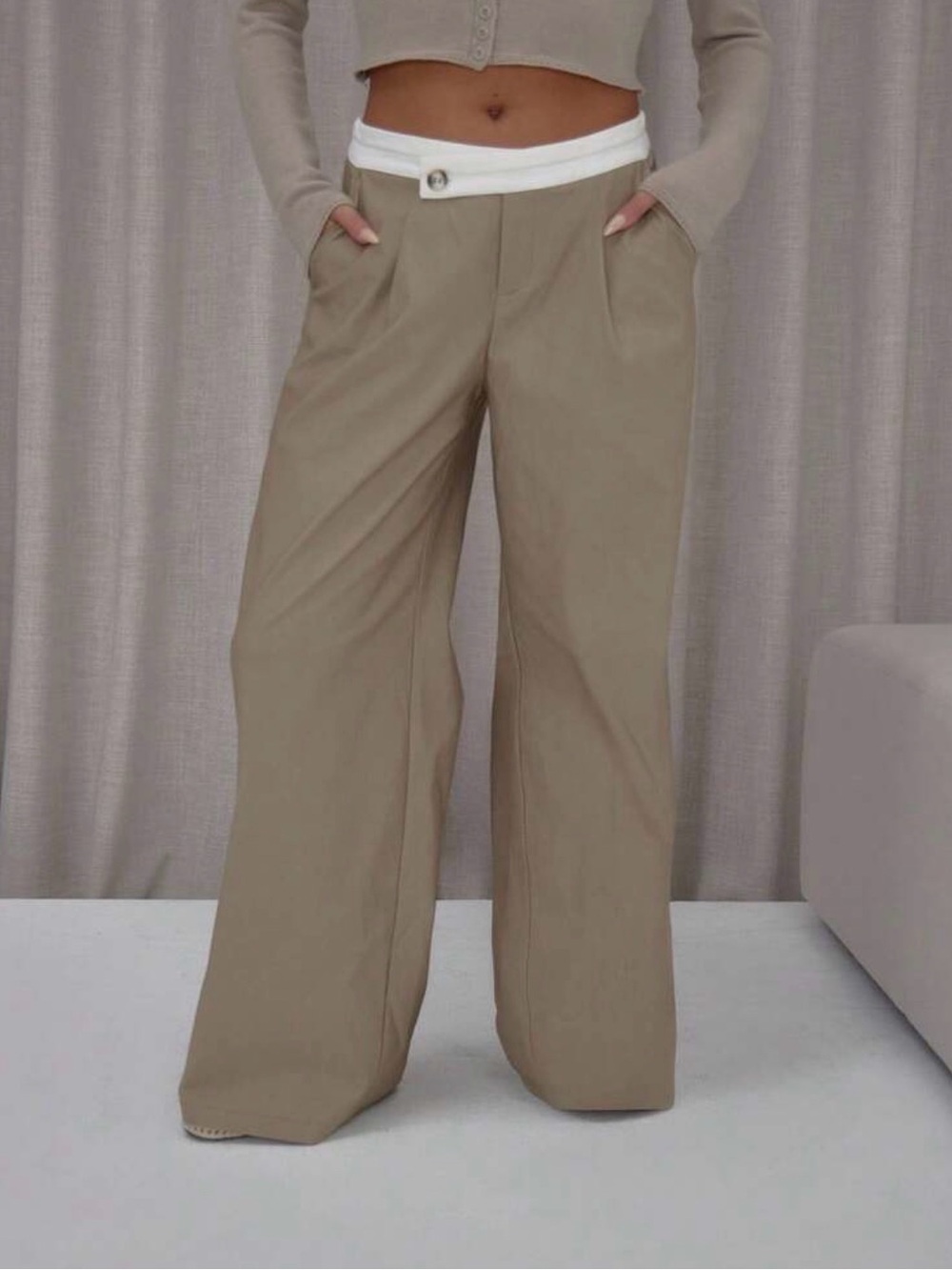 Musera Wide Leg High-Rise Pants in Taupe